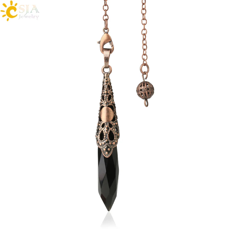CSJA Shuttle Spiritual Pendulums for Dowsing Therapy Divination Natural Stone Pendant Healing Crystal Point Antique Jewelry G653