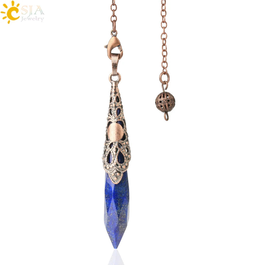 CSJA Shuttle Spiritual Pendulums for Dowsing Therapy Divination Natural Stone Pendant Healing Crystal Point Antique Jewelry G653