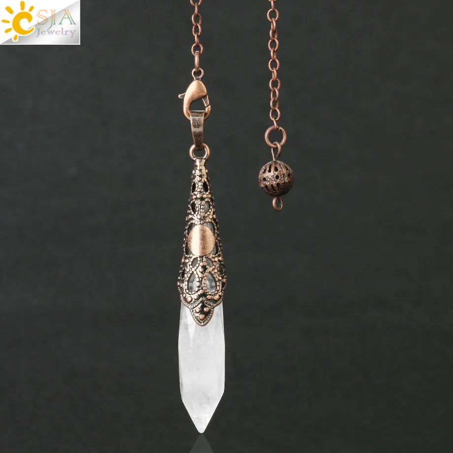 CSJA Shuttle Spiritual Pendulums for Dowsing Therapy Divination Natural Stone Pendant Healing Crystal Point Antique Jewelry G653