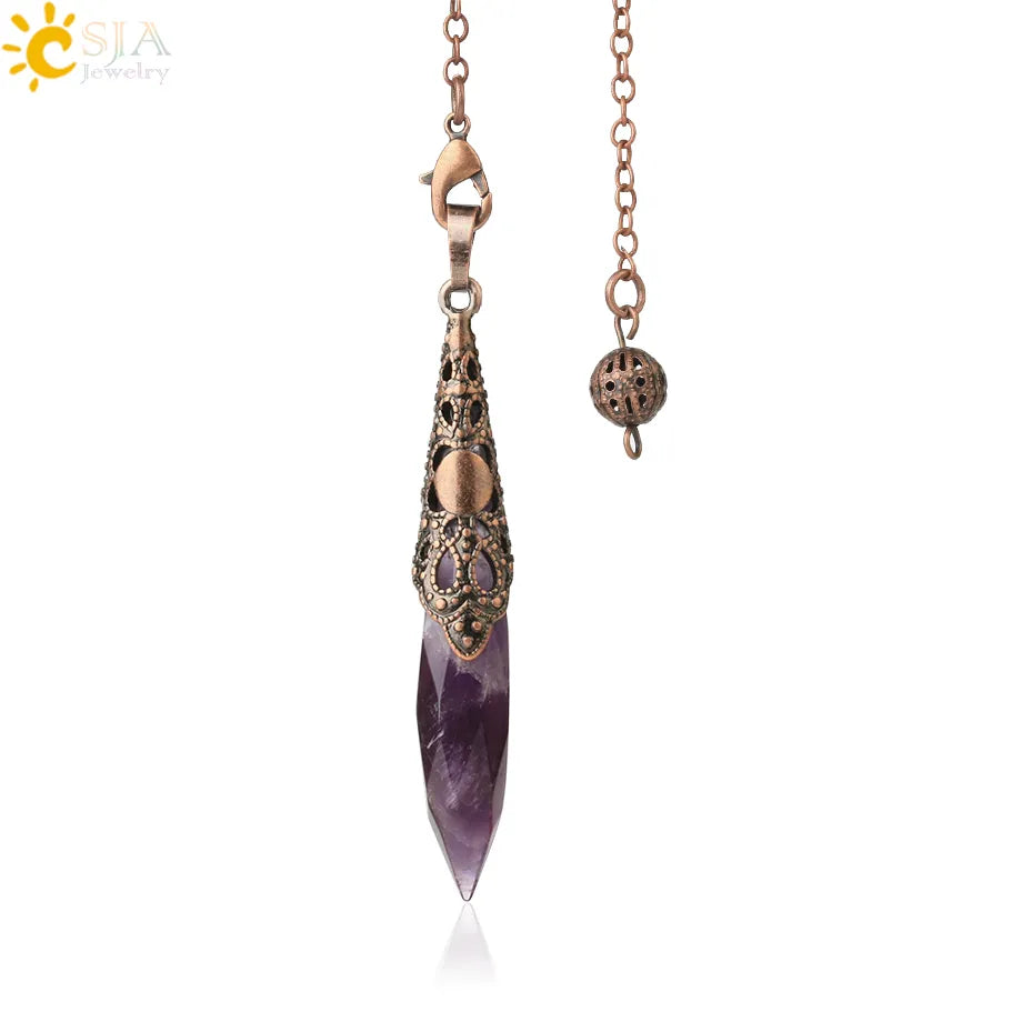 CSJA Shuttle Spiritual Pendulums for Dowsing Therapy Divination Natural Stone Pendant Healing Crystal Point Antique Jewelry G653
