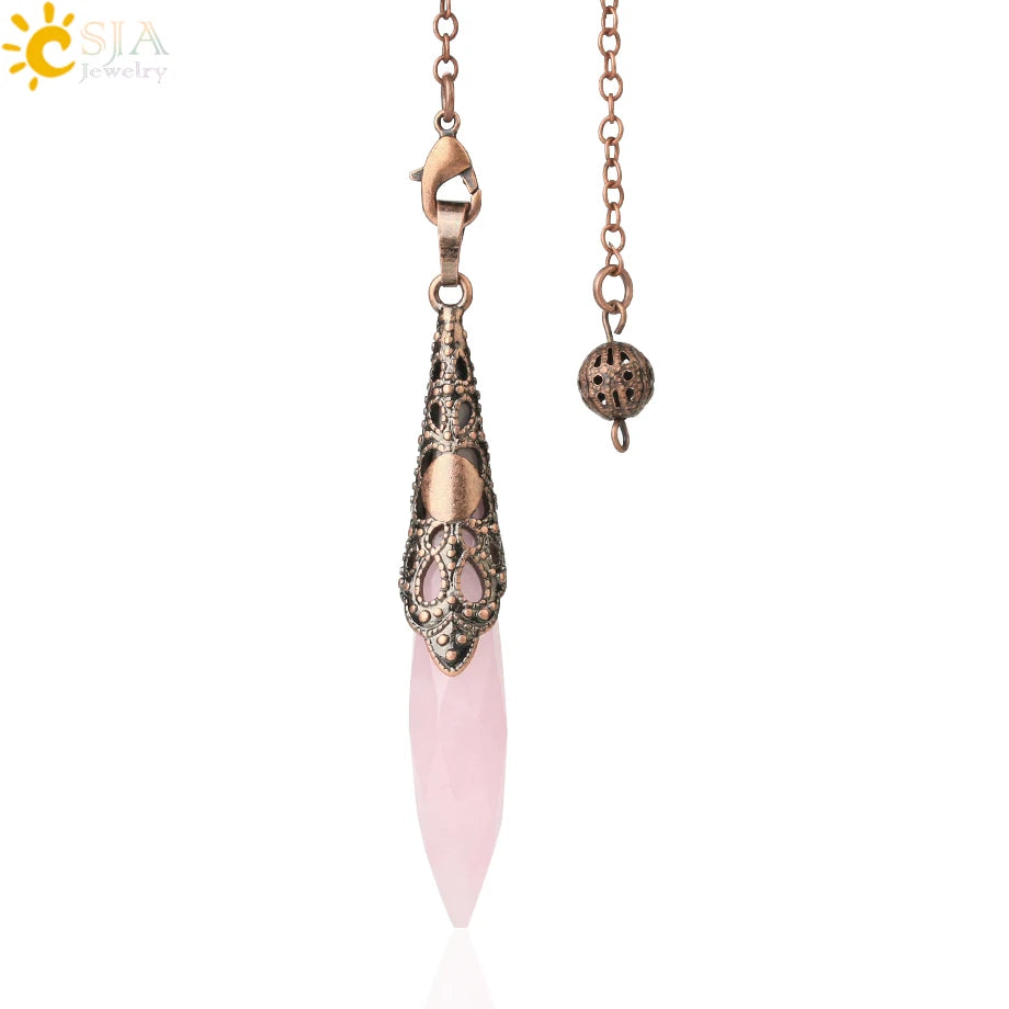 CSJA Shuttle Spiritual Pendulums for Dowsing Therapy Divination Natural Stone Pendant Healing Crystal Point Antique Jewelry G653