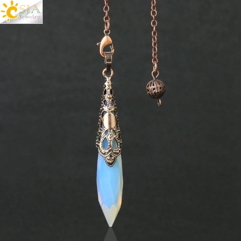 CSJA Shuttle Spiritual Pendulums for Dowsing Therapy Divination Natural Stone Pendant Healing Crystal Point Antique Jewelry G653